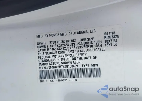 2018 Honda Odyssey Ex-L из США, поврежденный, VIN 5FNRL6H7XJB108499